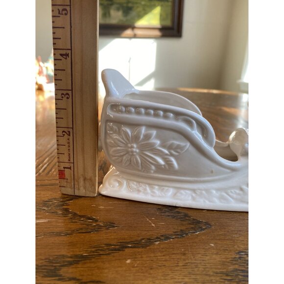 Vintage White Ceramic Sleigh Planter With Floral Design - Picture 5 of 7